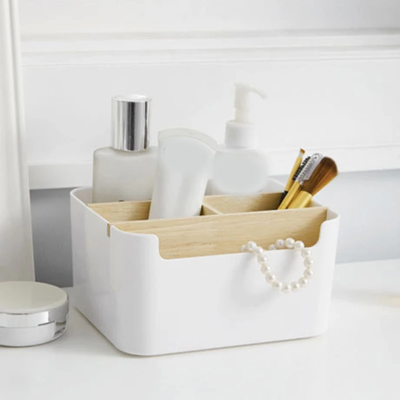 

Multi-Purpose Desk Storage Box Divided Wooden Desktop Organizer Detachable Pen Remote Control Holder Bathroom Caddy