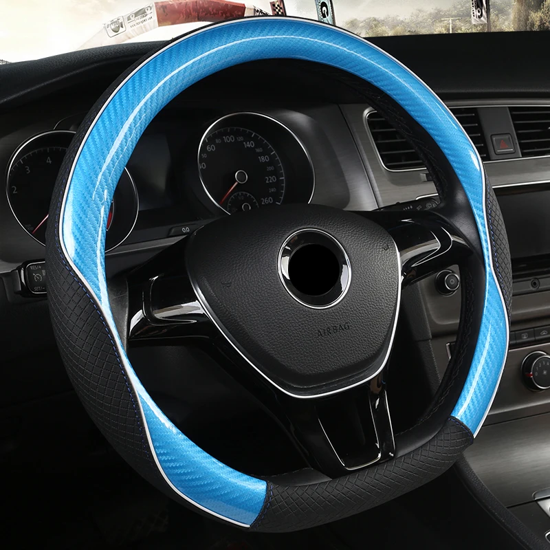 Синий D-образный чехол на руль из углеродного волокна для VW GOLF 7 POLO JATTA Suzuki Swift Nissan Rogue - Название цвета: Синий