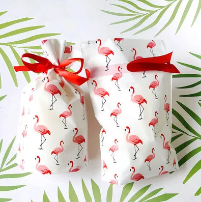 

Red flamingo decoration ribbon gift bag candy dessert wrapping bags birthday wedding party gifts bag favors supply