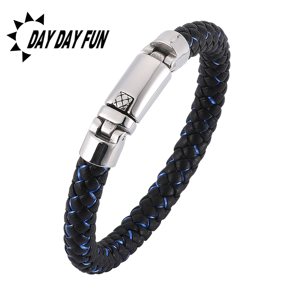 Модный плетеный мужской кожаный браслет Изысканная застежка из нержавеющей