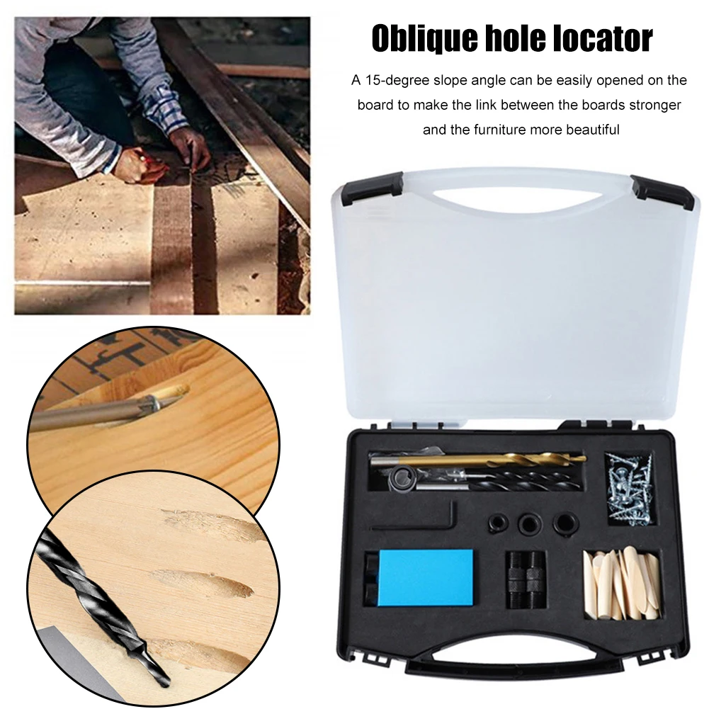 

Woodworking Oblique Hole Locator Drill Bits 15 Degree Drill Guide Hole Puncher Adjust Wood Cutter Tool Kit Set