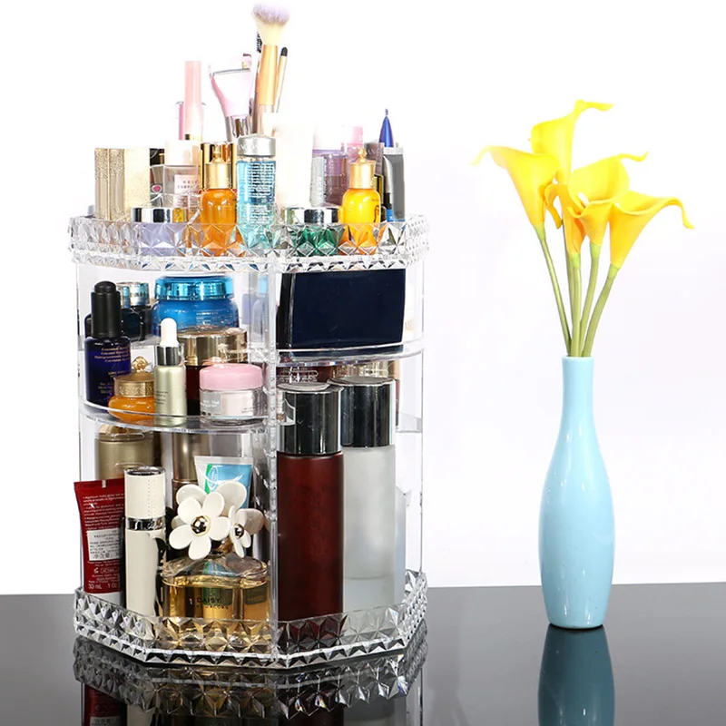Вращающаяся на 360 градусов кристаллическая коробка для хранения косметики