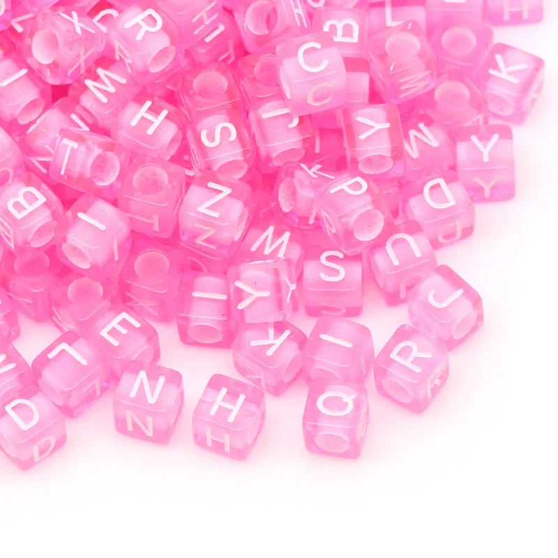 

6mm Acrylic Spacer Beads Cube Pink At Random Alphabet Letter Pattern Loose Beads DIY Making Bracelets Jewelry Findings,1000PCs