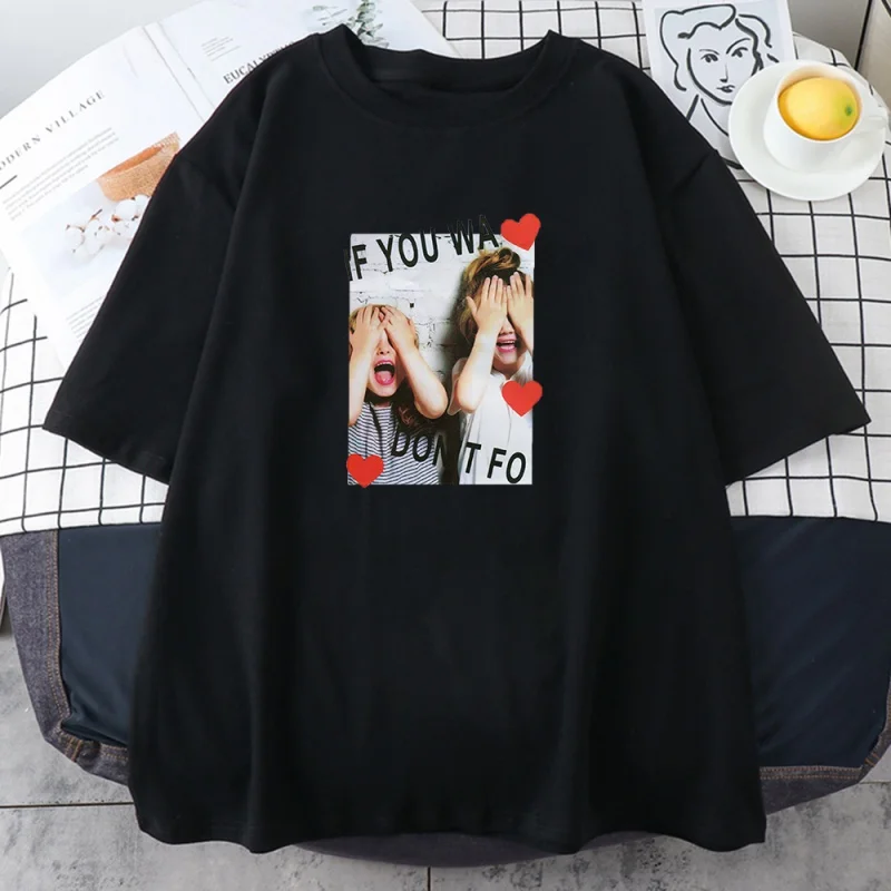 

Amor crianças se você wa não fo impressão t camisas das mulheres o pescoço roupas casuais oversized hip hop cartoon kawaii
