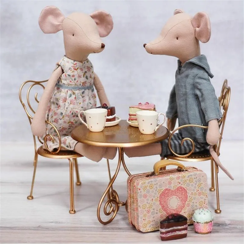 Aizulhomey Nordic Metal Dining Table And Chair Mouse Furniture 1/6 BJD Blyth LOL OB11 Doll Accessories Kitchen Set Child Toy
