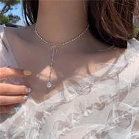 2021 new super fairy niche pearl necklace female cold wind net red simple temperament bow clavicle chain