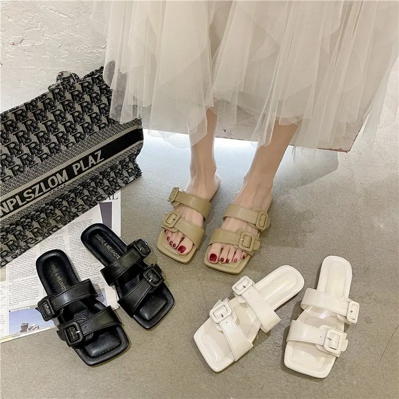 

2021 Summer New Fashion Women's Flip Flops Buckle Strap Leisure Sexy Solid Sandals Flat Heel Women's Slippers Tenis Feminino