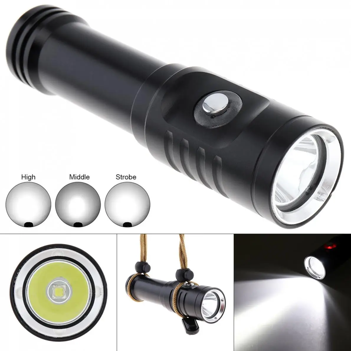 

1500LM U4 LED Diving Flashlight Underwater 150 Meters with 10 Degree Spotlight and Pressure Type Waterproof Switch