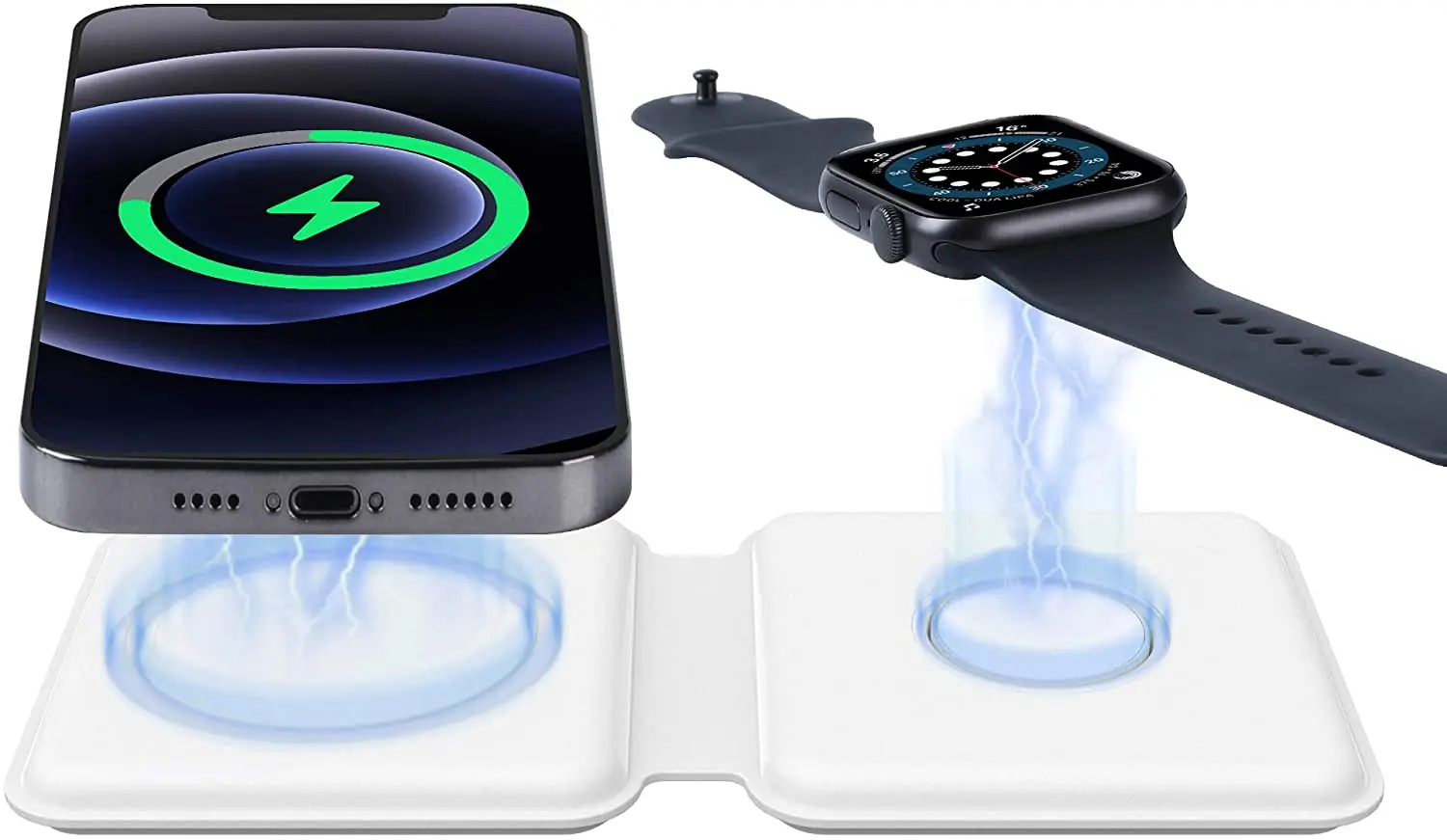 

Mag-Safe Wireless Fast-Charging Station 2 in 1 Foldable 15W Charger Dock for iPhone 12 Mini Pro Max 11 XR, AirPods Pro, iWatch 6