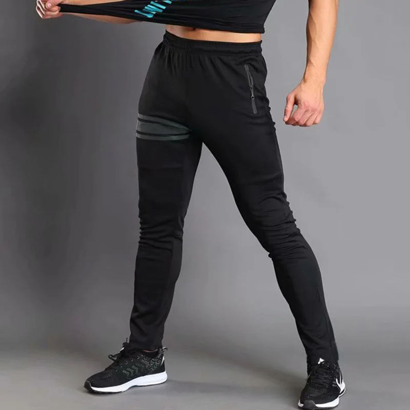 

High quilty Men Sport Pants Running Pants With Zipper Pockets workout Training Joggings Pants Soccer Pants Fitness For male