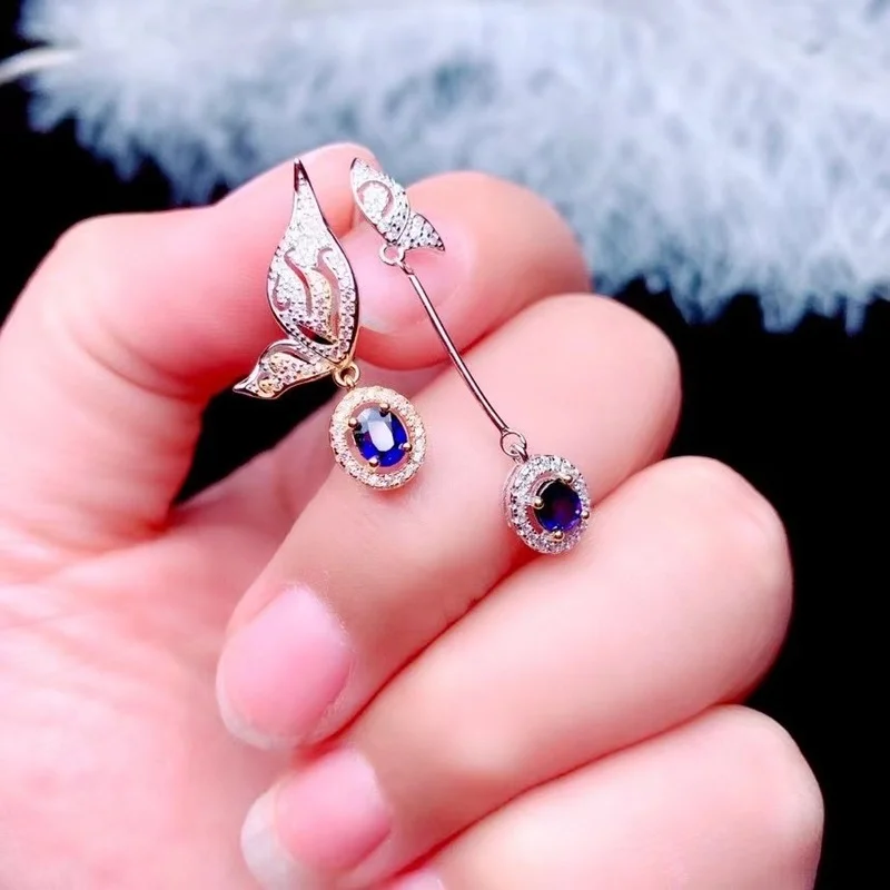 Ювелирные изделия 925 Серебро длинные сапфировые серьги в виде капель для