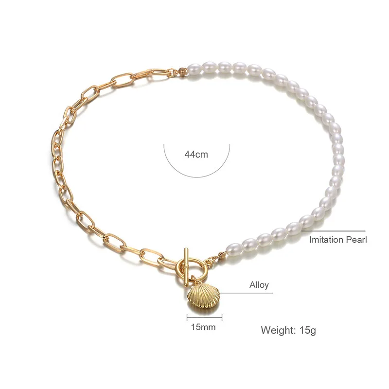 HONGYE The New Lisiting Long Pendants Scallop Shell Shape Half Imitation Pearl Chain Necklace 2020 Women Trendy Sautoirs Collier | Украшения