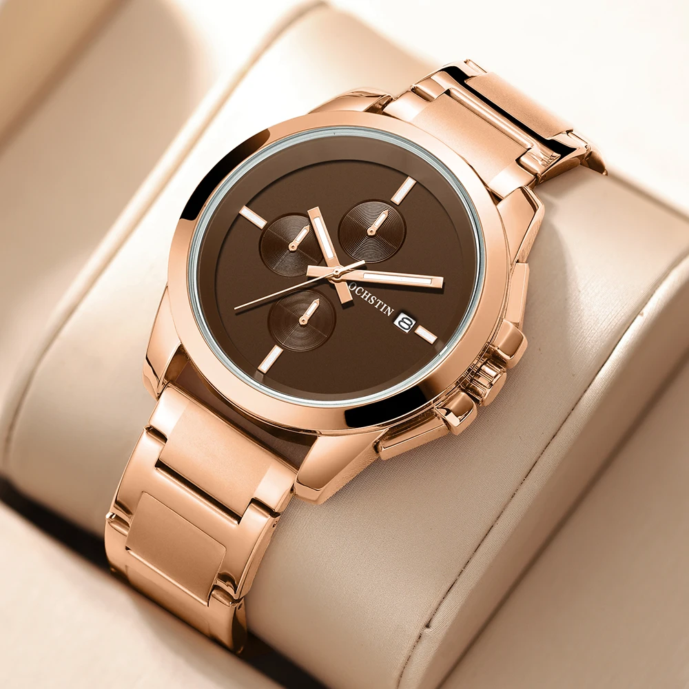 Часы-хронограф мужские Кварцевые водонепроницаемые из нержавеющей стали -