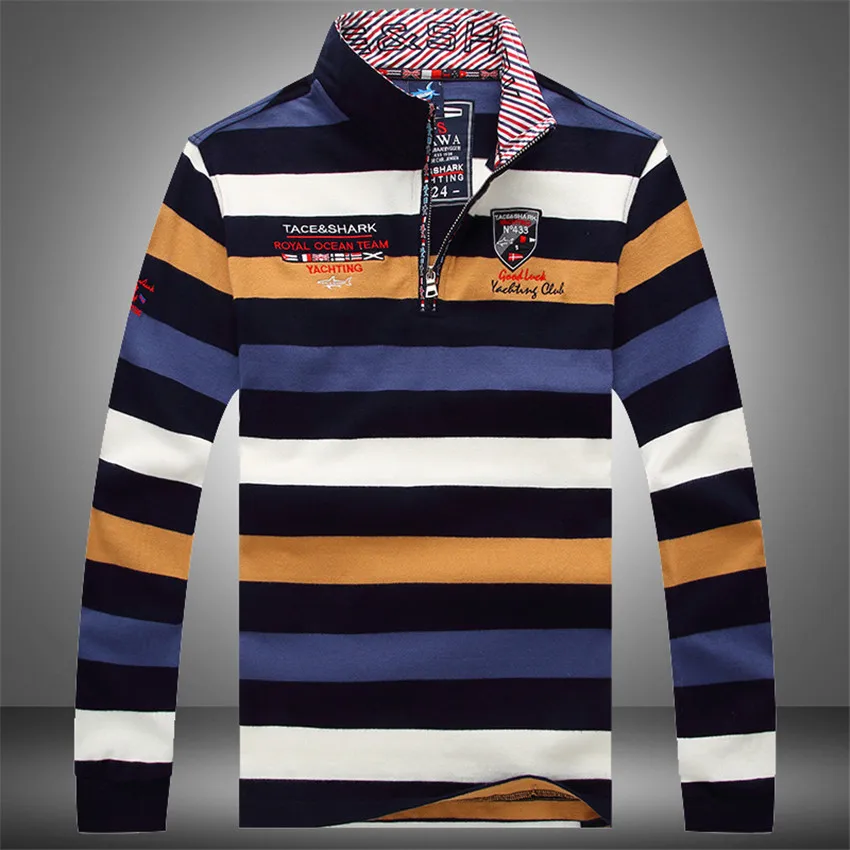 

Мужская хлопковая футболка в полоску, с длинными рукавами и отложным воротником, для отдыха, 2021