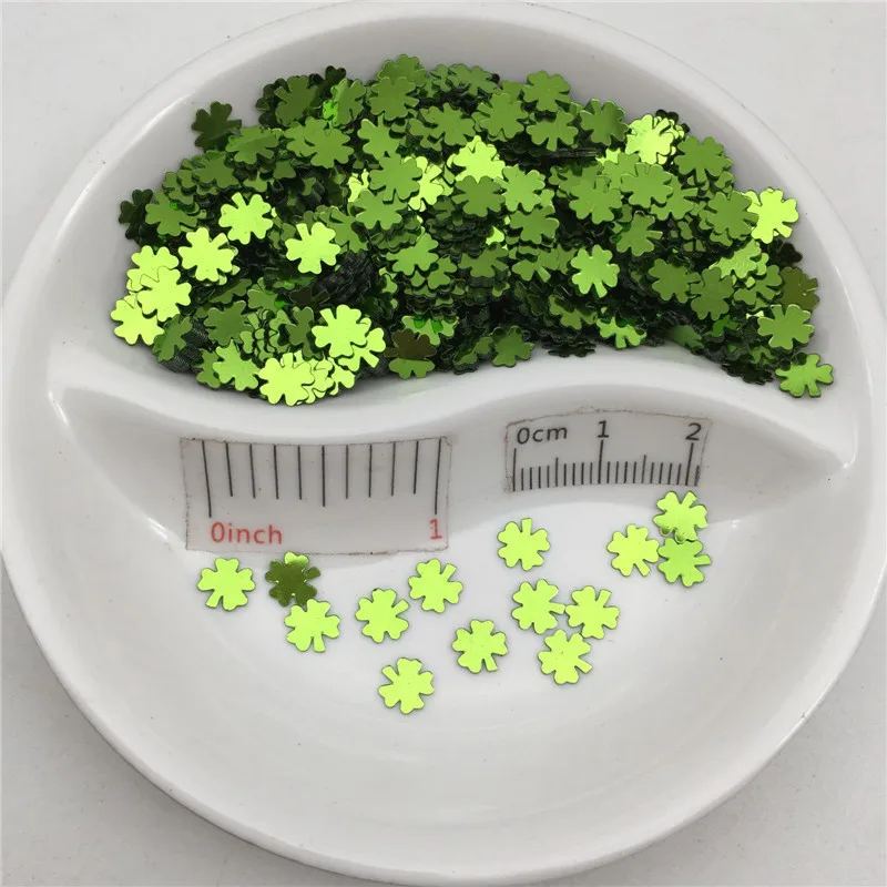 7mm light green 4 мм четырехлистный цветок клевера ПВХ рассыпчатые блестки пайетки для маникюра, свадебного конфетти, аксессуары для орнамента/рукоделия - Цвет: 7mm light green