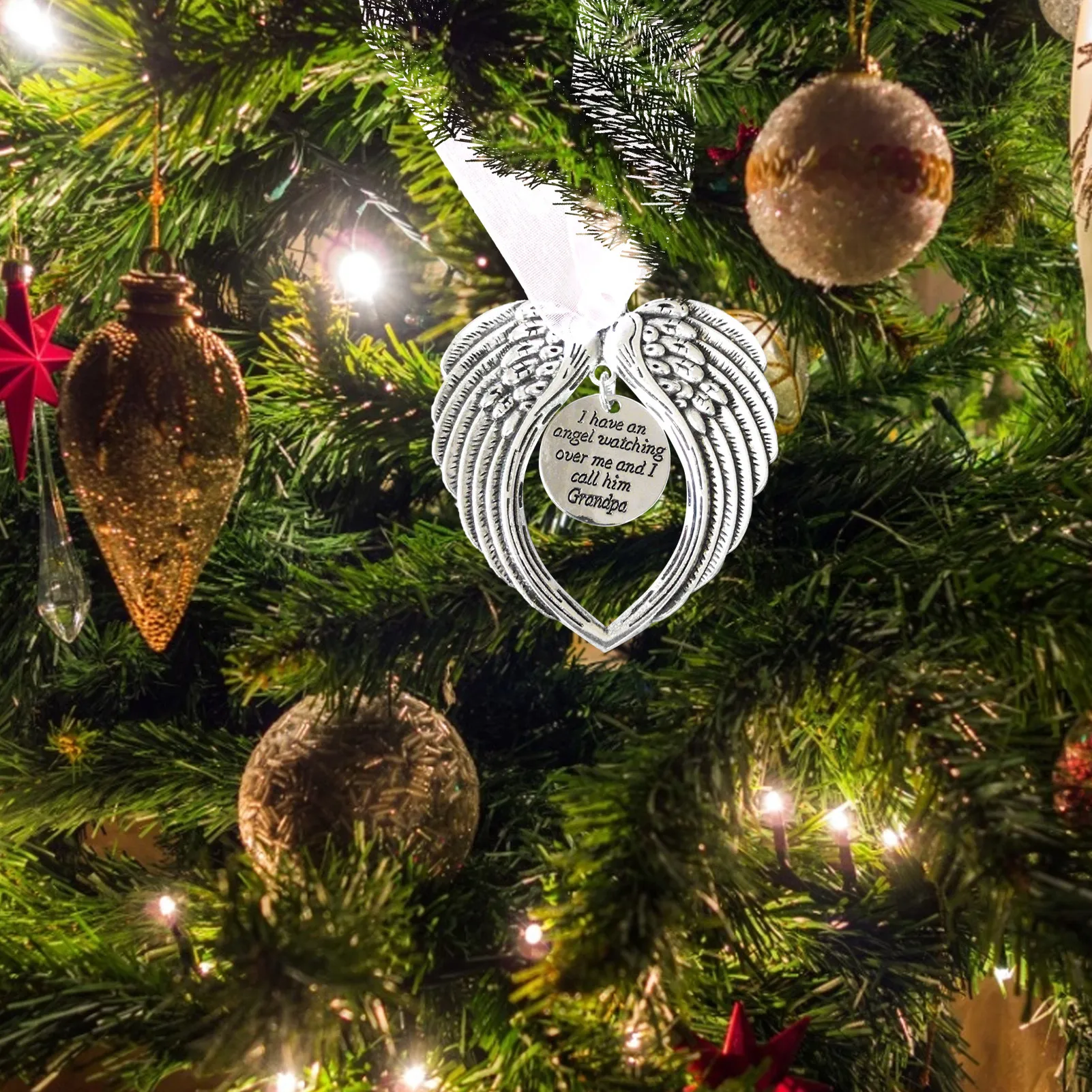 

Heart Angel Wings Christmas Ornaments Memorial Tree Hanging Decorations Door Wall Home Decor New Year 2021 Festive Gift For Kids