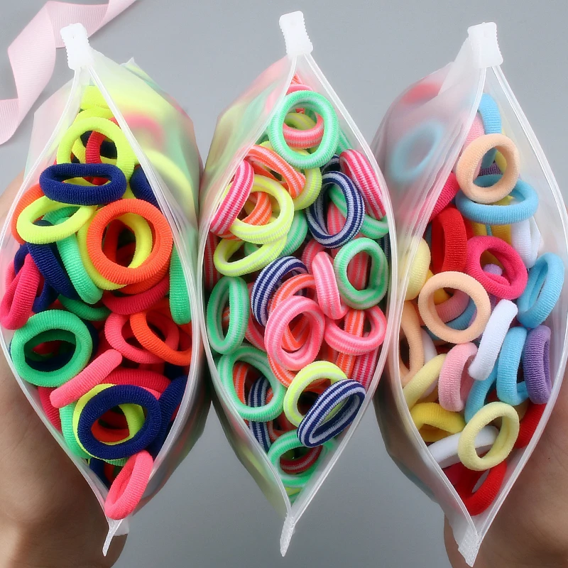 

100Pcs/Set 2CM Korean Children Hair Ring Candy-Colored Nylon Towel Ring Head Rope Elastic Rubber Band Ponytail Hair Accessories