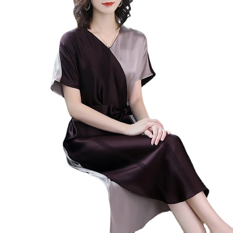 

2021 Summer Ladies Fashion Color Matching Irregular Dress Tide Gentle Simple Goddess Waist Slim Skirt