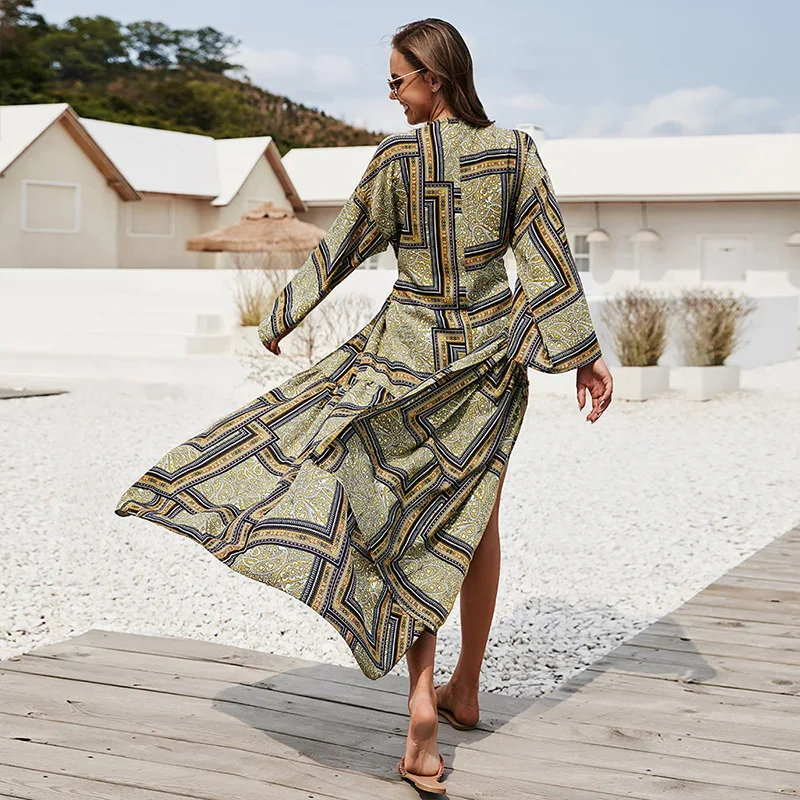 Women's Swimming Suit Coverup Pareo Swimsuit Cover Up Long Kaftan Beach Dress Plus Size Bikini Playa Tunic Salida Cardigan Retro
