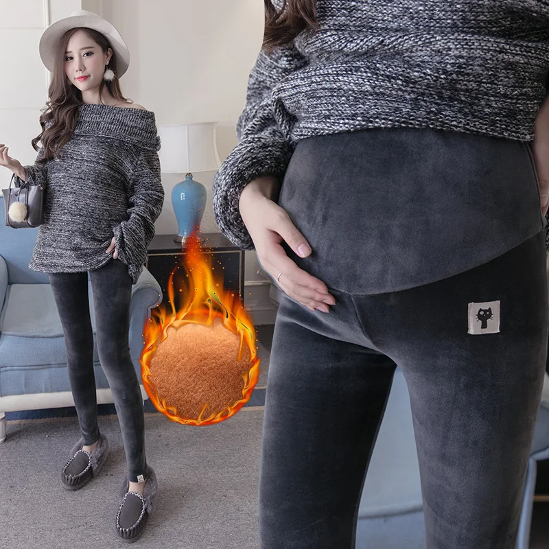 Fashion mom Velvet Maternity Leggings Pants for Pregnant Women Warm Winter Maternity Thickening Pregnancy Trousers Clothing women clothing high waist leggings maternity clothes winter leggings thickened with velvet pregnant women trousers warm pants