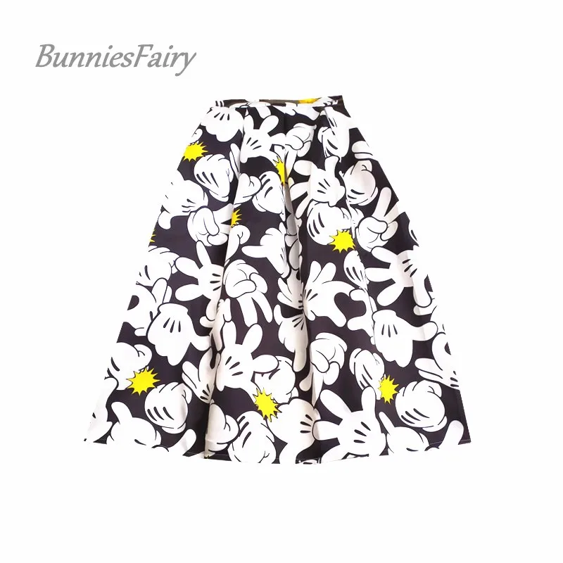 BunniesFairy, осень, 50 s, 60 s, Ретро стиль, для девушек, газетный принт, высокая талия, плиссированная, расклешенная юбка миди, Saia Longa Plissada - Цвет: 08