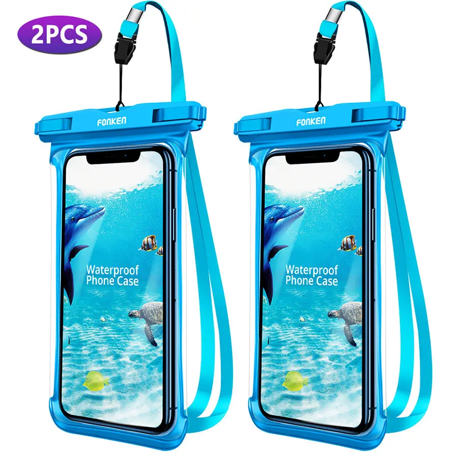 2pcs blue case FONKEN полный дисплей Водонепроницаемый чехол для телефона HD прозрачный тропический лес пустыня снег Сухой Мешок Подводный плавательный чехол Чехлы для мобильных телефонов - Цвет: 2pcs blue case
