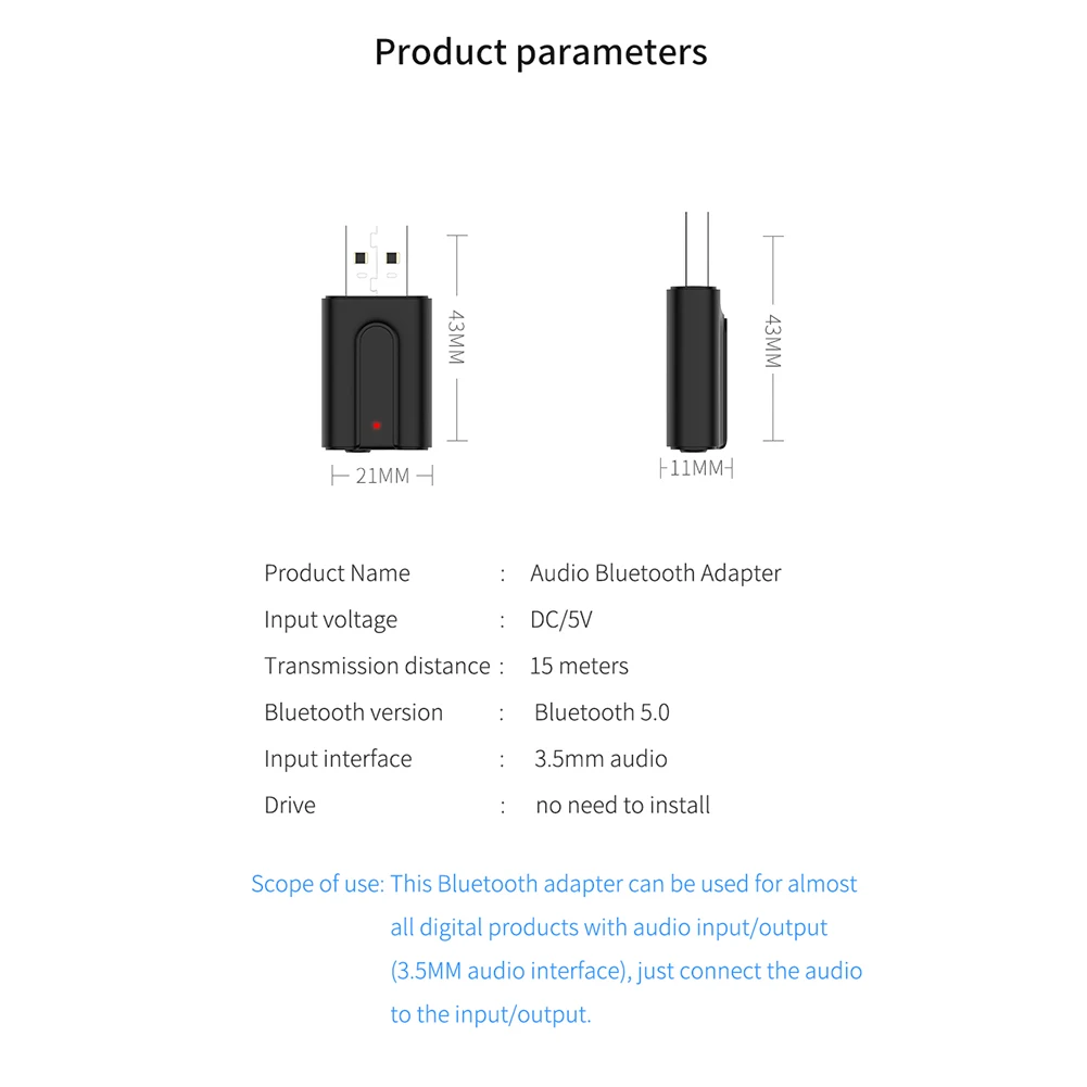 

T10 2 in 1 USB Audio Wireless Receiver Bluetooth 5.0 Adapter Transmitter Dongle USB Stereo Music Wireless Earphone Speaker