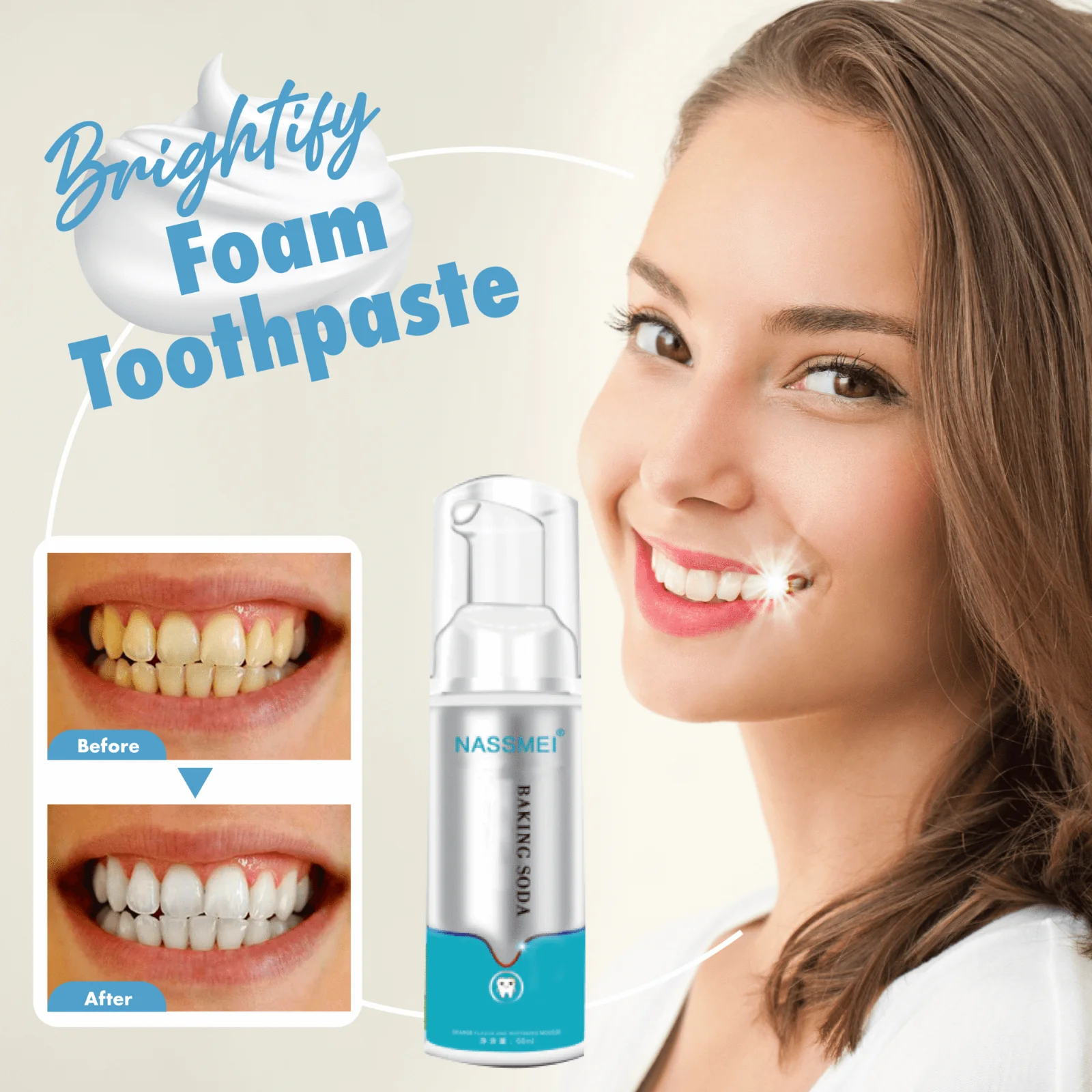 

60ML Foaming Toothpaste Press-On Whitening Mousse To Get Rid Of Yellow Tartar And Tobacco Stains Oral Cleaning Toothpaste