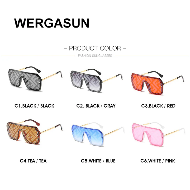 

WERGASUN New F Letter Sunglasses Women Vintage Oversized Gradient Sun Glasses Shades Female Luxury Designer UV400 Sunglass
