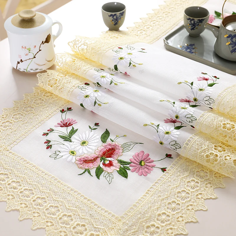 Mantel de estilo europeo elegante con encaje hueco de orquídeas, tapete de mesa de café, mantel de Pascua, sencillo, novedad de 2022 (0)