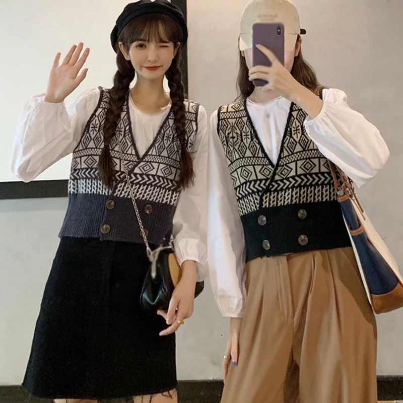 

2021 Early Spring Girl's Sleeveless Knit Women's Retro Loose Cardigan Sweater Spring Vest