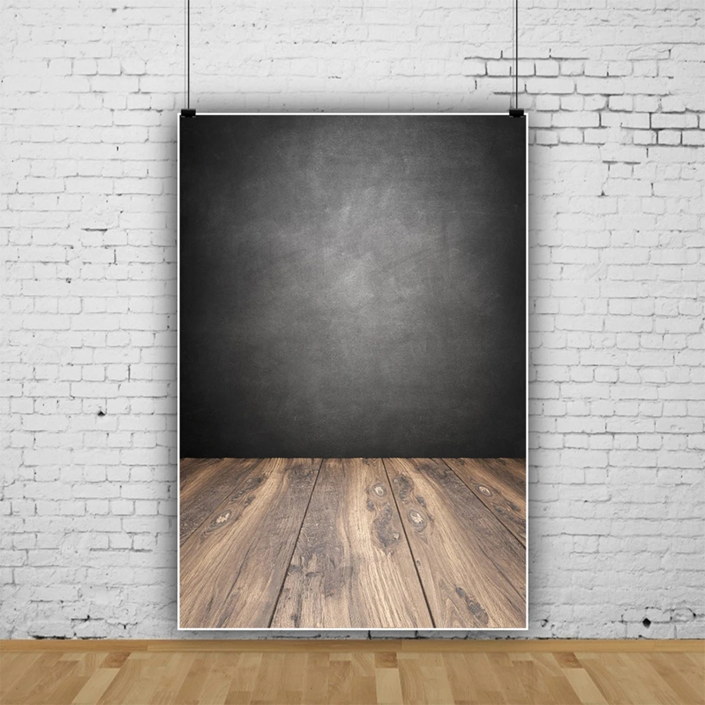 Черный градиент гранж винтажная стена деревянная доска Пол Детский Портрет фон