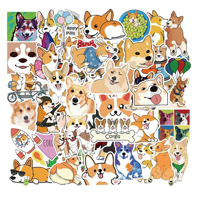 Мультяшные наклейки с животными собаками корги для велосипеда ноутбука багажа