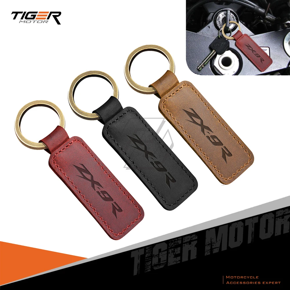 

For Kawasaki ZX9R ZX-9R Models Motorcycle Keychain Cowhide Key Ring
