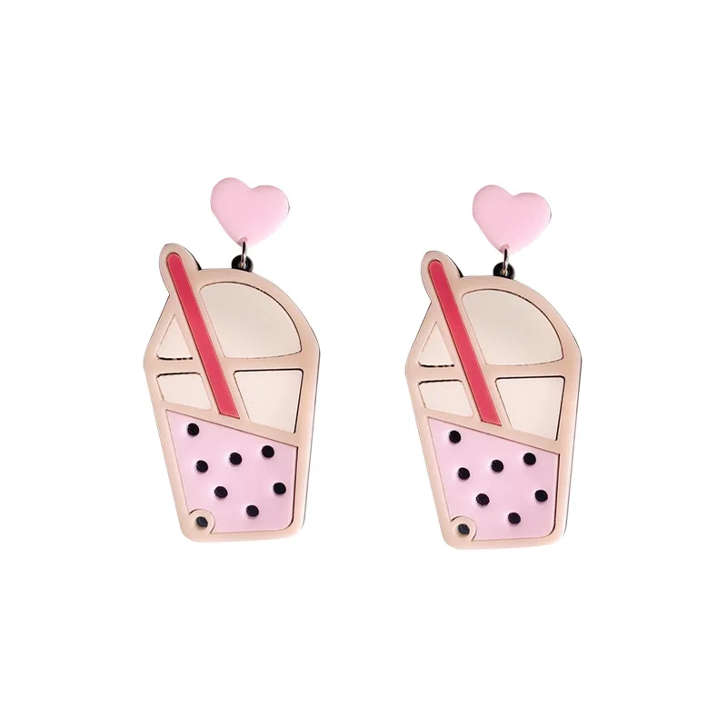 Креативное милое розового цвета в стиле Bubble Tea акриловые серьги для женщин модная