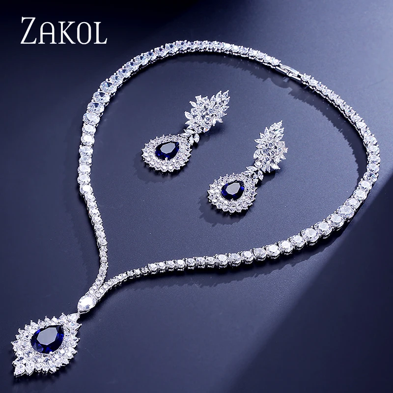 ZAKOL Винтаж микро-инкрустация кубического циркония синий Кластерные украшения