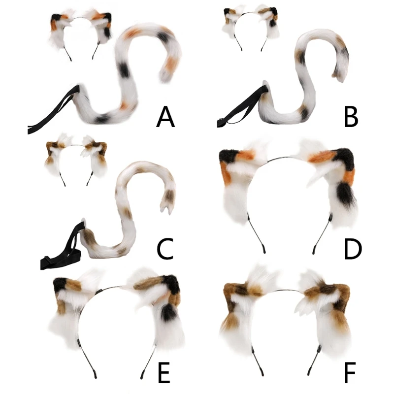 

2Pcs Triple Color Plush Faux Fur Kitten Ears Headband Tail Set Christmas Halloween Party Festival Anime Cosplay Costume