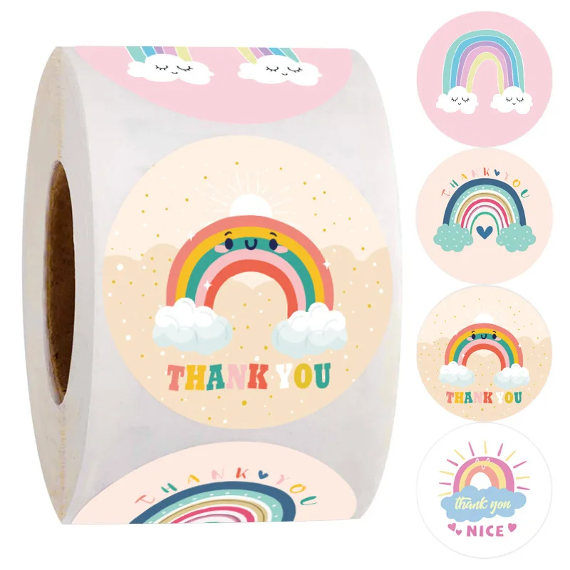 

500 Labels Per Roll Round Kraft Thank You Rainbow Bridge Stickers seal label Christmas Decoration Stickers Stationery Sticker