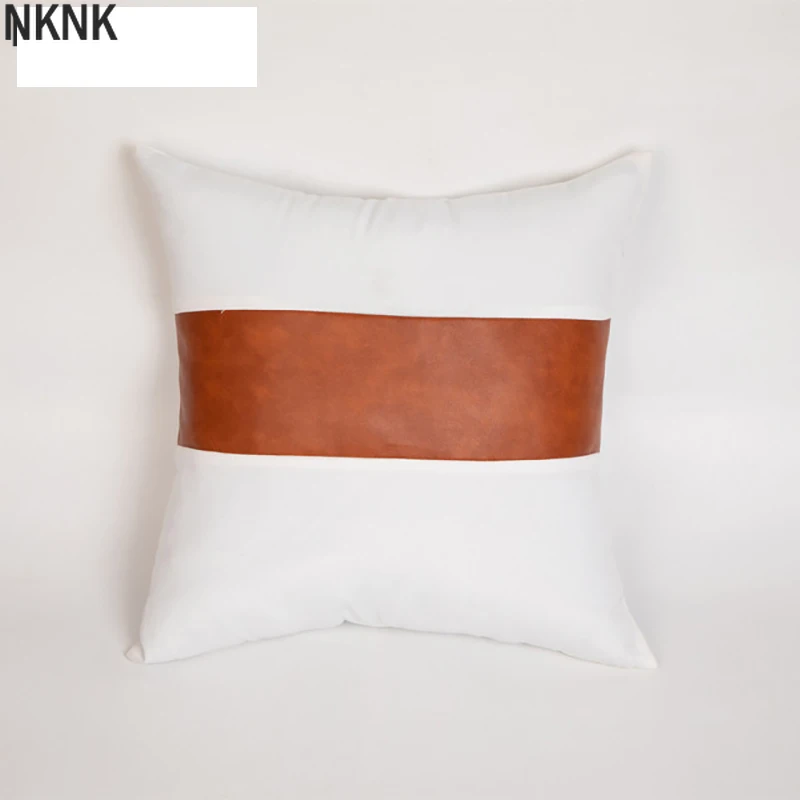 

Modern Cushion Cover Throw Pillow Cover 45*45cm Decorative Pillows PU Leather Striped Stitching Cushion Covers Decor Pillowcases