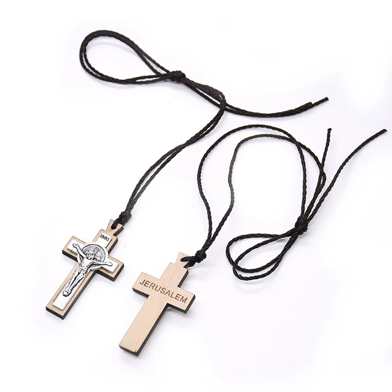 

Retro Wooden Holy Jesus Cross Rope Necklaces Pendant Christianity Catholicism Religion Prayer Jewelry Exorcism Amulet