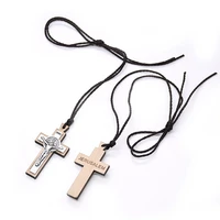 retro wooden holy jesus cross rope necklaces pendant christianity catholicism religion prayer jewelry exorcism amulet