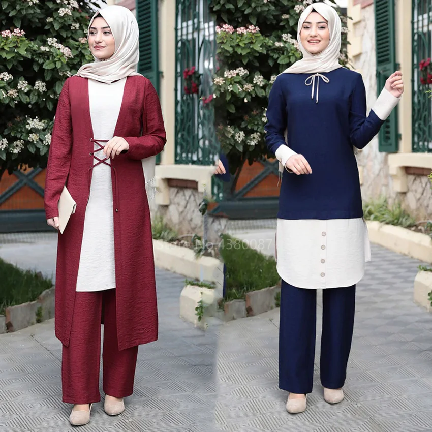 Мусульманские Модные женские комплекты Абайи для женщин кафтан исламский хиджаб