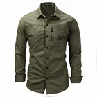 Рубашка мужская приталенная с длинным рукавом, деловой стиль, армейская повседневная с отложным воротником, 3XL