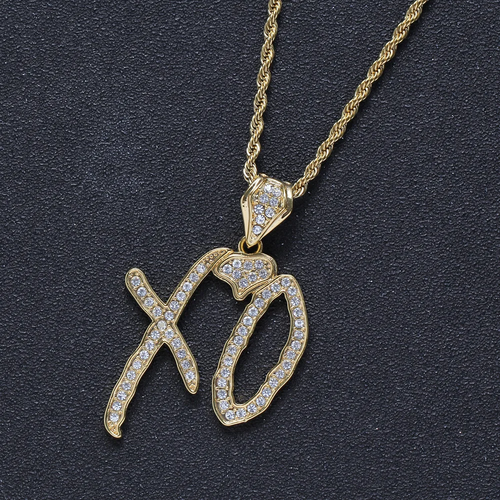 Personality Iced Out Rhinestone Bling Letters XO Necklace Pendant For Men Cuban Rock Hip Hop Chain Bracelets Jewelry | Украшения и