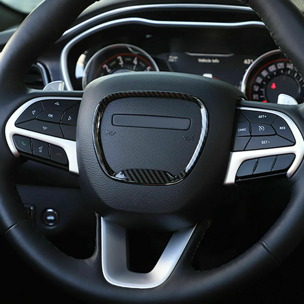 

Auto Steering Wheel Decoration Ring Carbon Fiber Steering Wheel Trim Center For Dodge Challenger Charger 15+ Durango