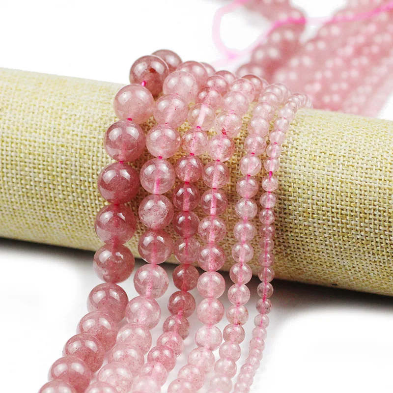 

Round Natural Pink Quartz Crystals Smooth Loose Stone beads 4 6 8 10 12MM For Jewelry Making DIY Pendant Bracelet Accessories