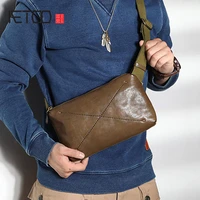 aetoo hand stitched leather mens chest bag horizontal head leather slant bag mens one shoulder bag