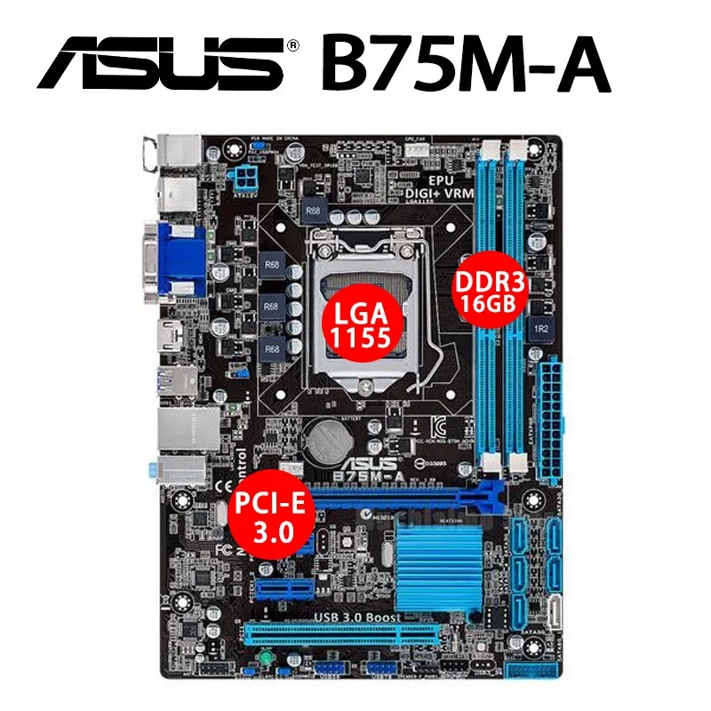Материнская плата Asus 1155 16 ГБ DDR3 PCI E B75M A Core i7/Core i5/Core i3 HDMI VGA б/у|Материнские платы| |