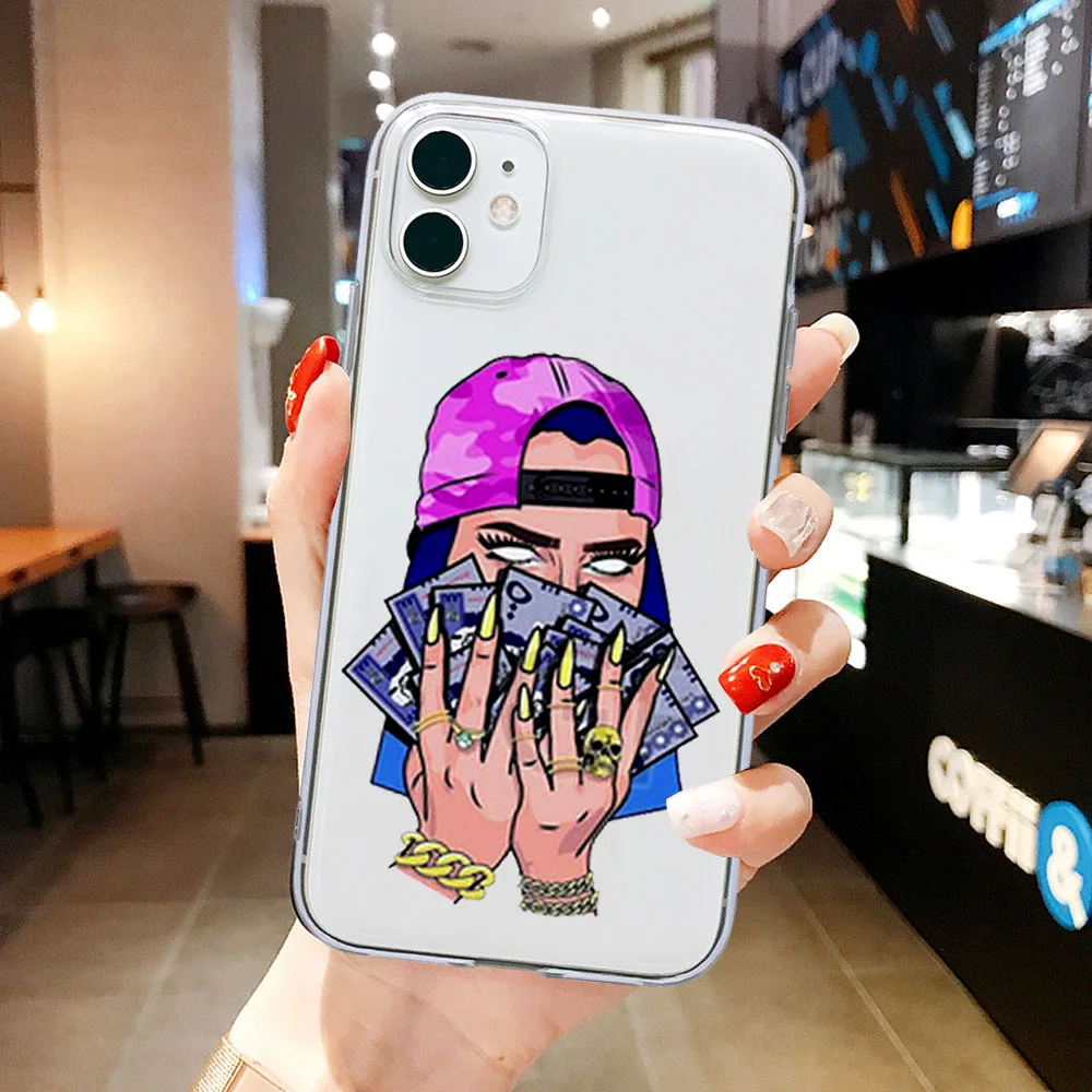 

Funny Make Money Cash Afro Black Girl Transparent Phone Case For iPhone 12 11 Pro Max 8 7 6 6S Plus XR X XS Max SE 2020 Cover