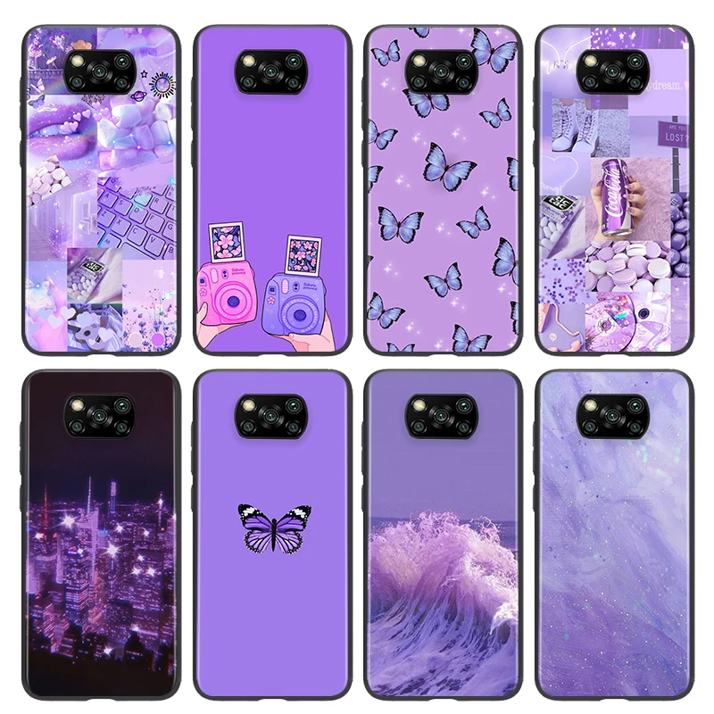 

Purple Flower Butterfly For Xiaomi Mi Poco Play Mix 3 A2 A1 6X 5X X3 NFC GT M3 M2 X2 F3 F2 Pro C3 F1 Black Soft Phone Case